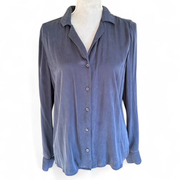 QUINCE Washable Silk Stretch Blouse Lot of 2 – Navy & Fuchsia, Size M - Picture 2 of 11